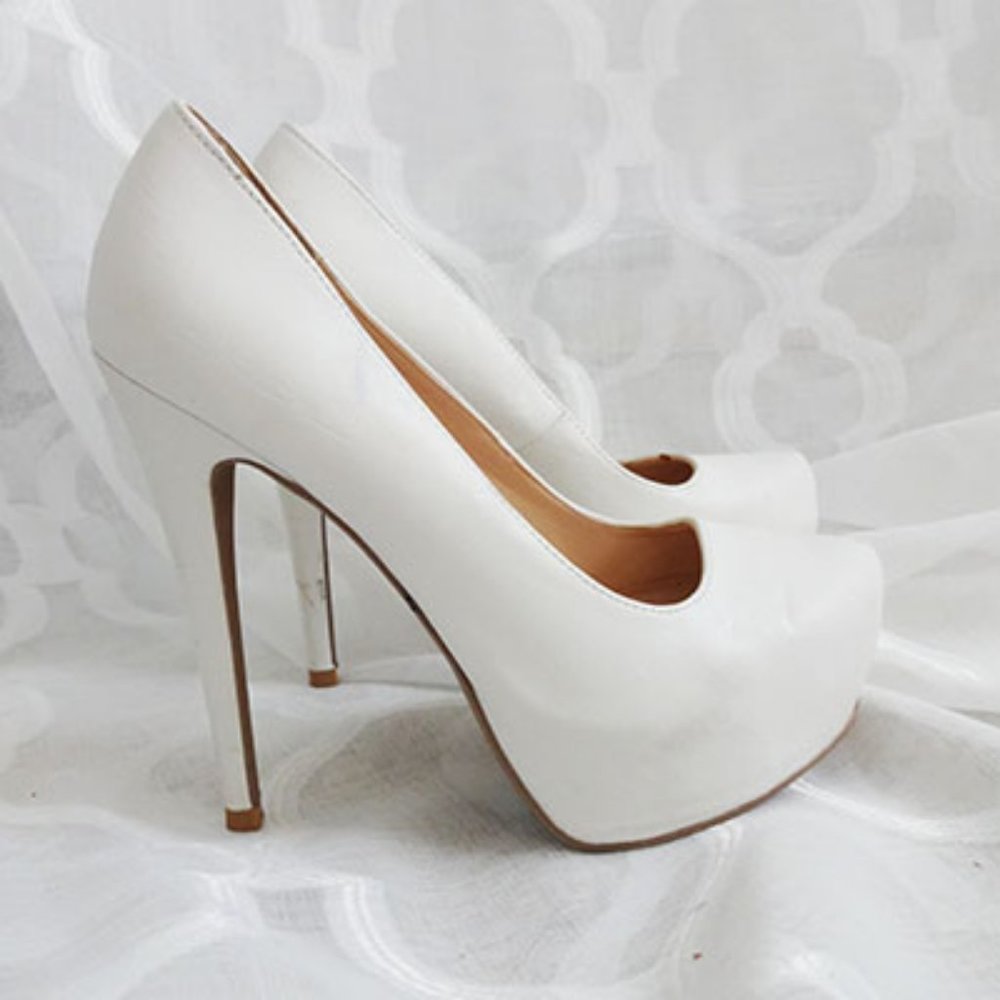 Sexy White Matte Faux Leather Pointed Almond Toe Platform Heels Pumps Shoes 6